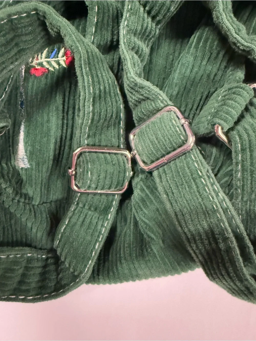 Urban Outfitters Corduroy Mini Backpack Embroidered Cat Celestial Green